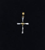 Baguette Cut Rhinestone and Gold Tone Cross Pendant