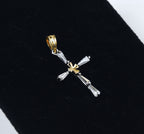 Baguette Cut Rhinestone and Gold Tone Cross Pendant