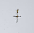 Baguette Cut Rhinestone and Gold Tone Cross Pendant