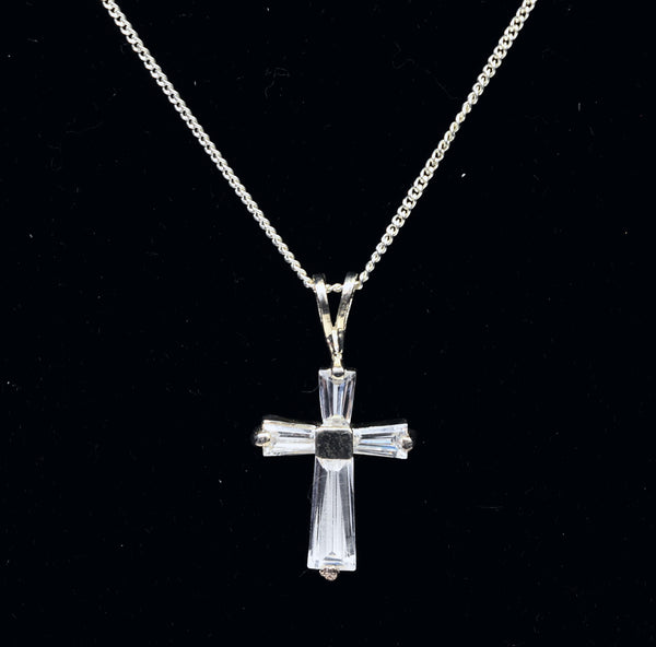 Sterling Silver and Topaz Crucifix Pendant on Sterling Silver Chain - 19"