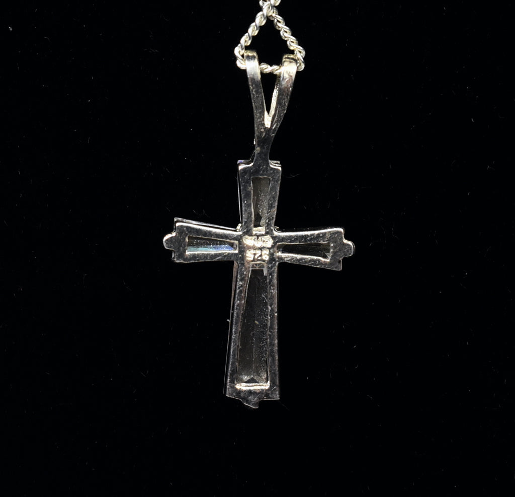 Sterling Silver and Topaz Crucifix Pendant on Sterling Silver Chain - 19"