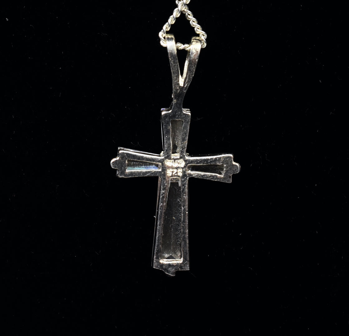 Sterling Silver and Topaz Crucifix Pendant on Sterling Silver Chain - 19"