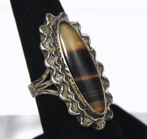 Vintage Sterling Silver Banded Onyx Ring - Size 6.5