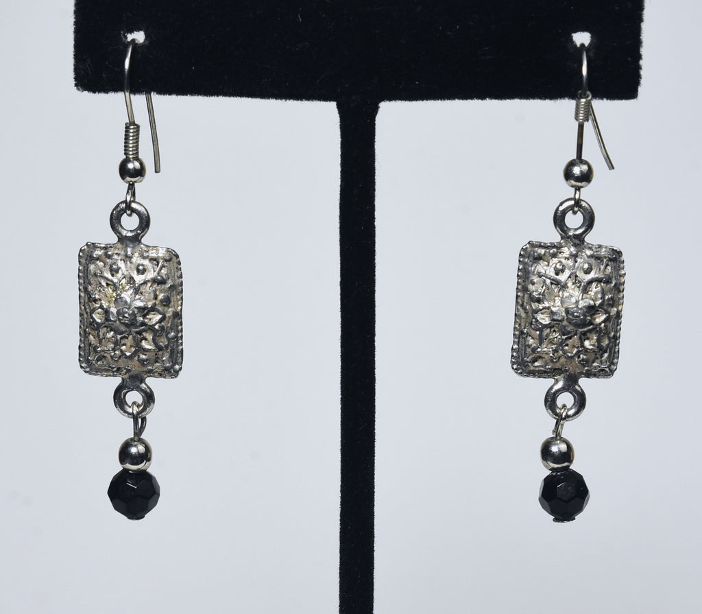 Pair of Floral Bas Relief Style Dangle Earrings