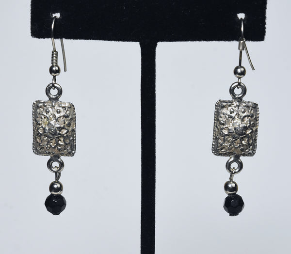 Pair of Floral Bas Relief Style Dangle Earrings