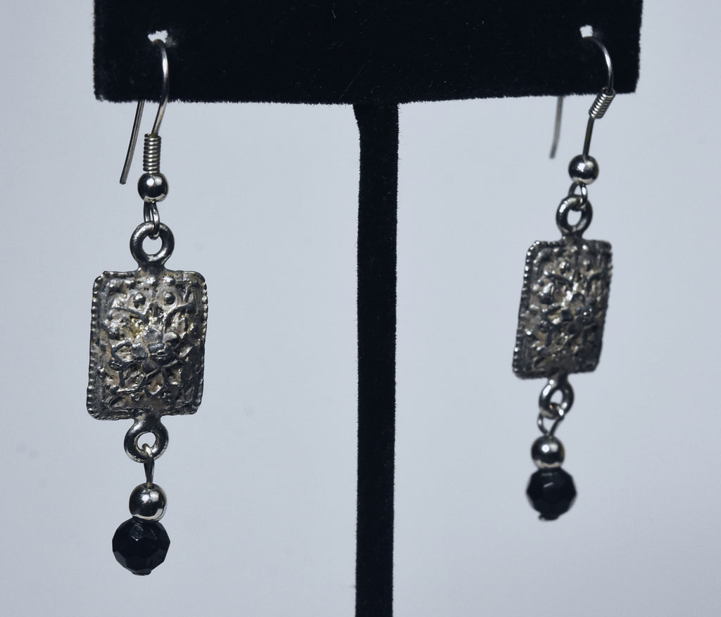 Pair of Floral Bas Relief Style Dangle Earrings