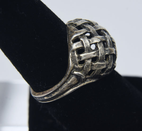 Vintage Sterling Silver Basket Weave Dome Ring - Size 7