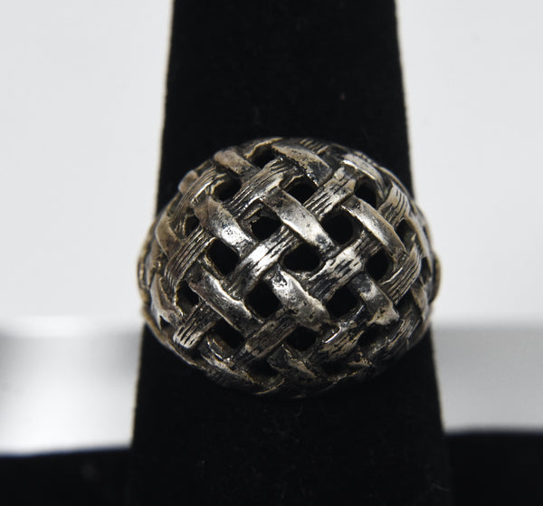 Vintage Sterling Silver Basket Weave Dome Ring - Size 7