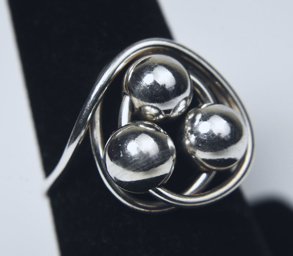 Sterling Silver Beaded Wire Ring - Size 7.5