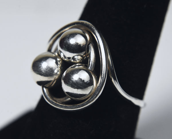 Sterling Silver Beaded Wire Ring - Size 7.5