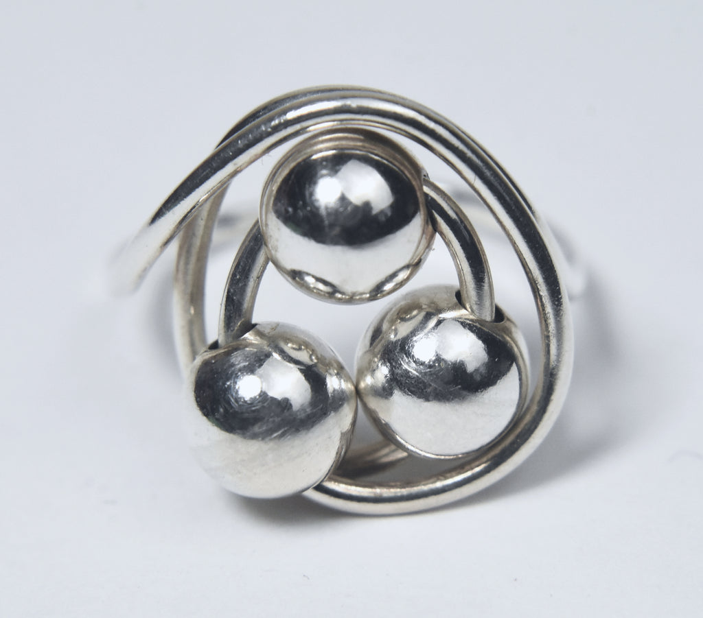 Sterling Silver Beaded Wire Ring - Size 7.5