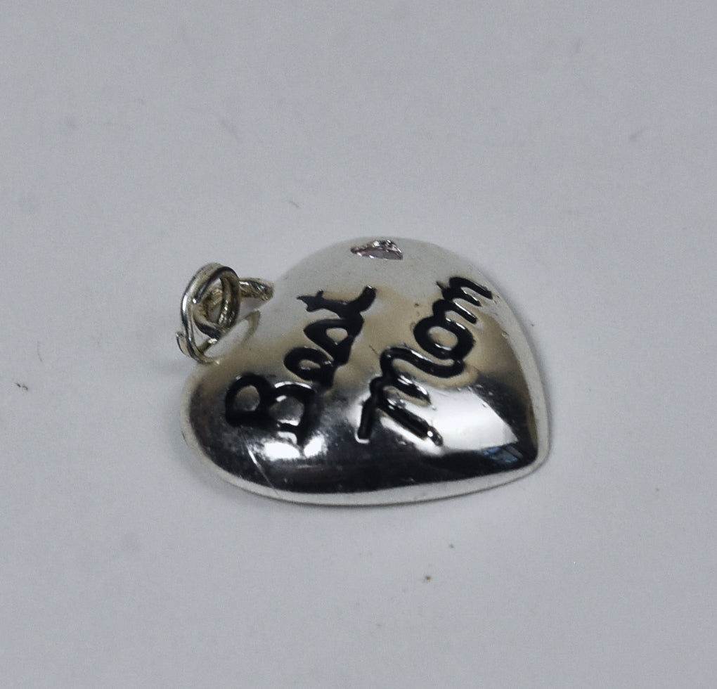 Sterling Silver "Best Mom" Heart Pendant