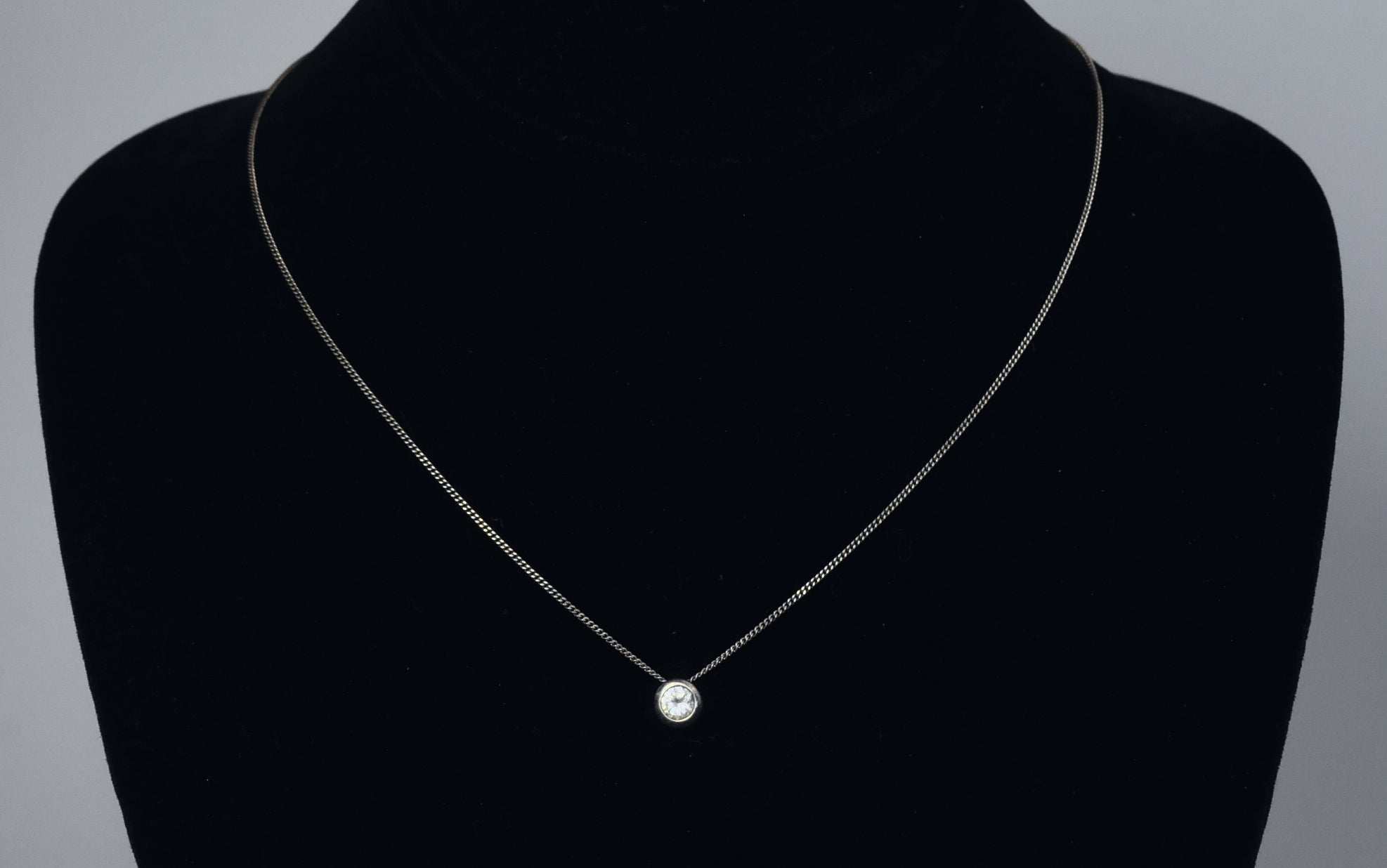 Small Sterling Silver Bezel Set Crystal Pendant on Sterling Silver Chain Necklace