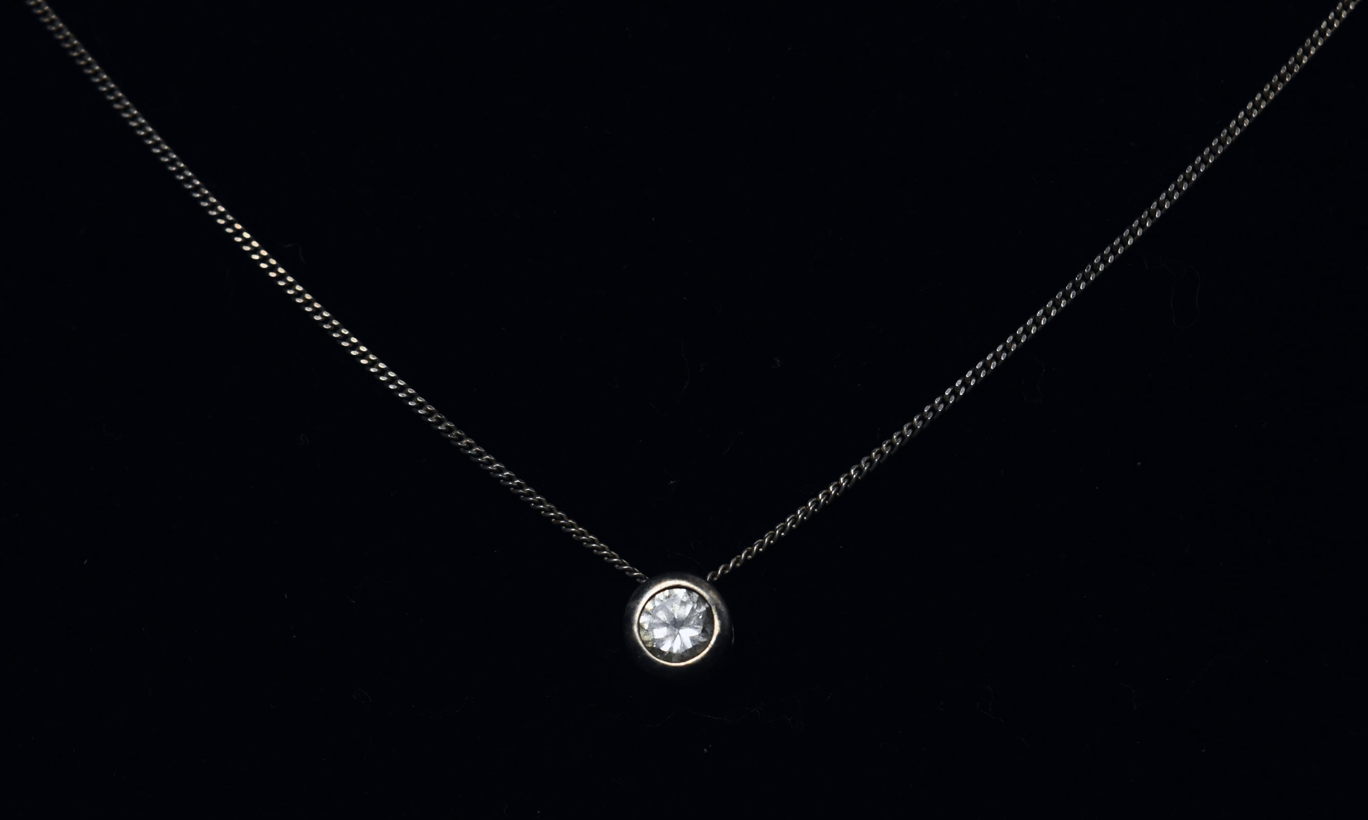 Small Sterling Silver Bezel Set Crystal Pendant on Sterling Silver Chain Necklace