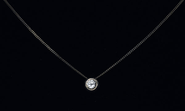 Small Sterling Silver Bezel Set Crystal Pendant on Sterling Silver Chain Necklace
