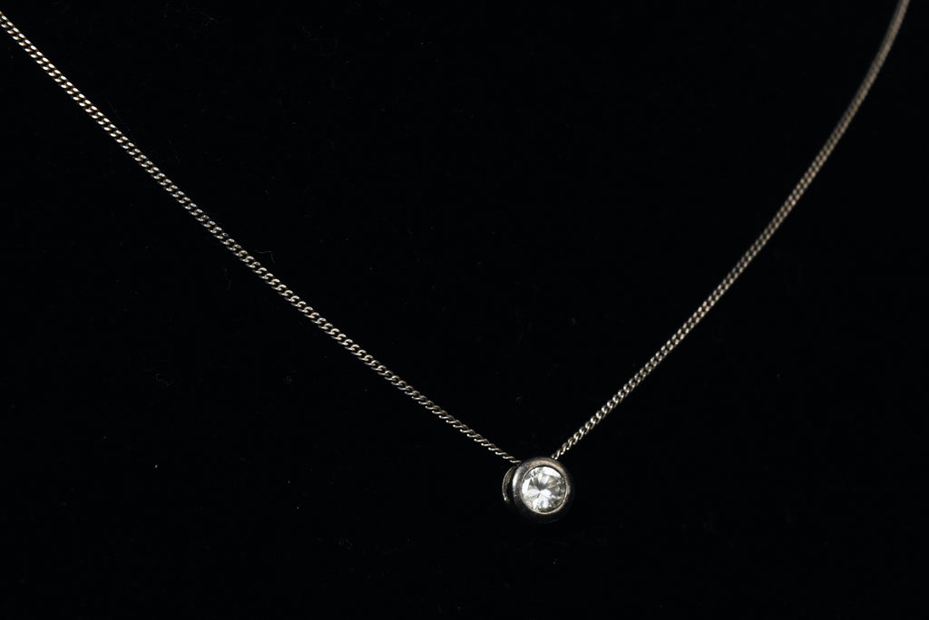Small Sterling Silver Bezel Set Crystal Pendant on Sterling Silver Chain Necklace