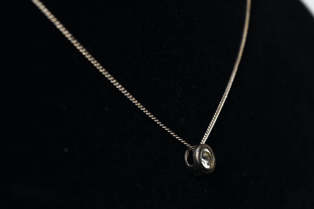 Small Sterling Silver Bezel Set Crystal Pendant on Sterling Silver Chain Necklace