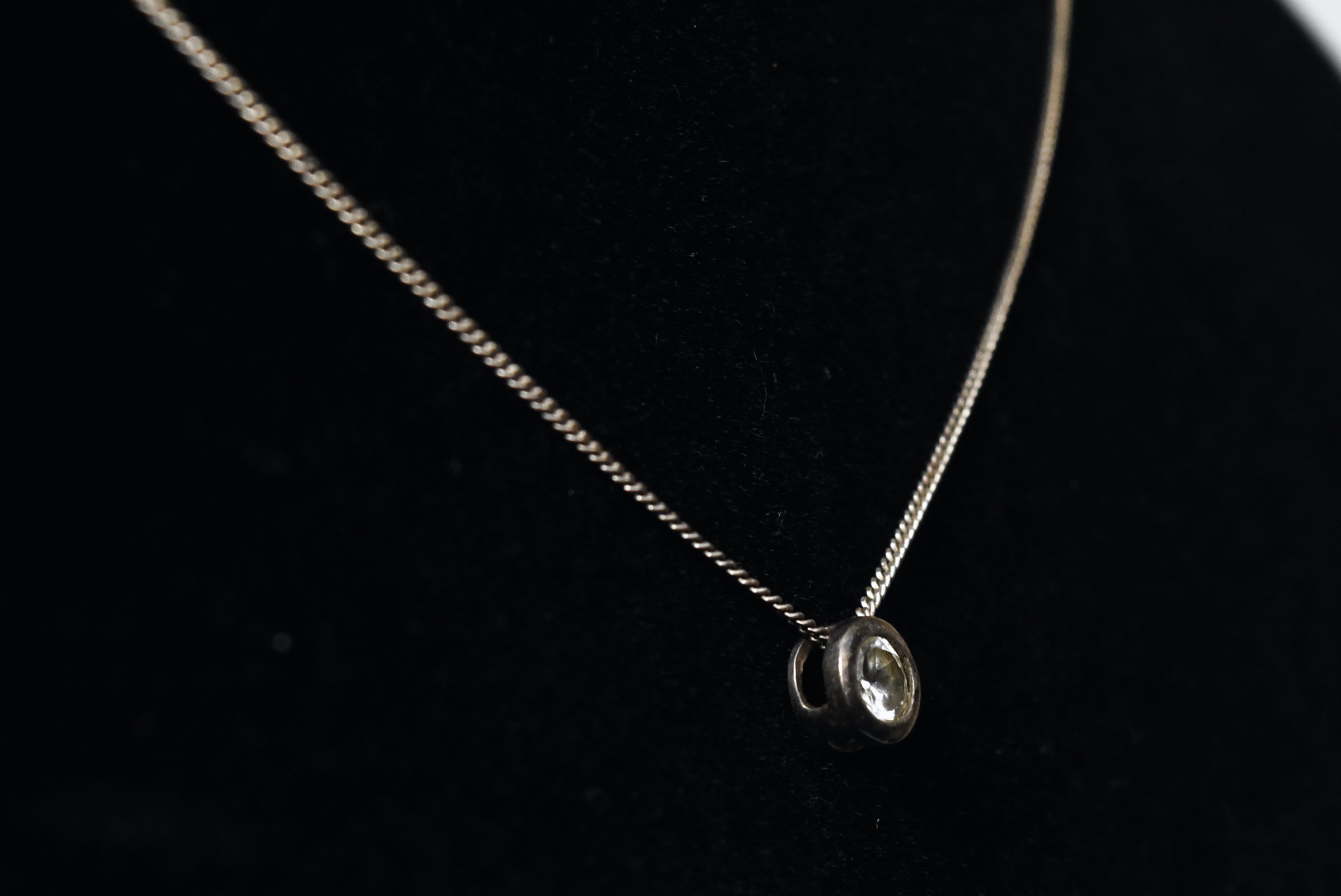 Small Sterling Silver Bezel Set Crystal Pendant on Sterling Silver Chain Necklace