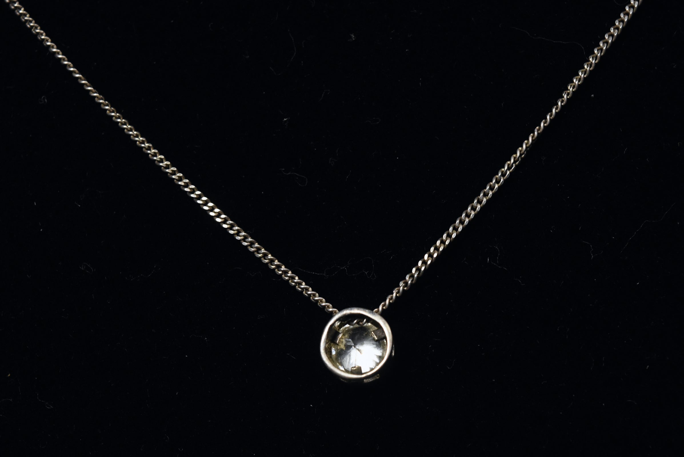Small Sterling Silver Bezel Set Crystal Pendant on Sterling Silver Chain Necklace