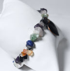 "April" Black Enamel Heart Charm Gemstone Bead Stretch Bracelet