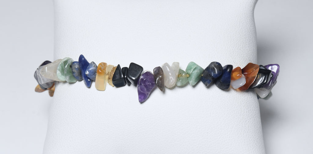 "April" Black Enamel Heart Charm Gemstone Bead Stretch Bracelet