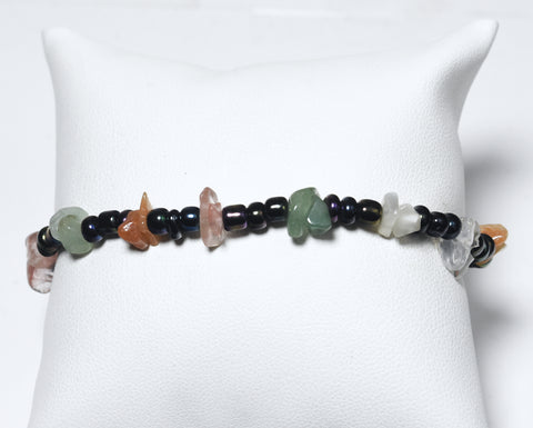 Aventurine, Sunstone, Quartz, Glass and Black Iridescent Beads Bracelet