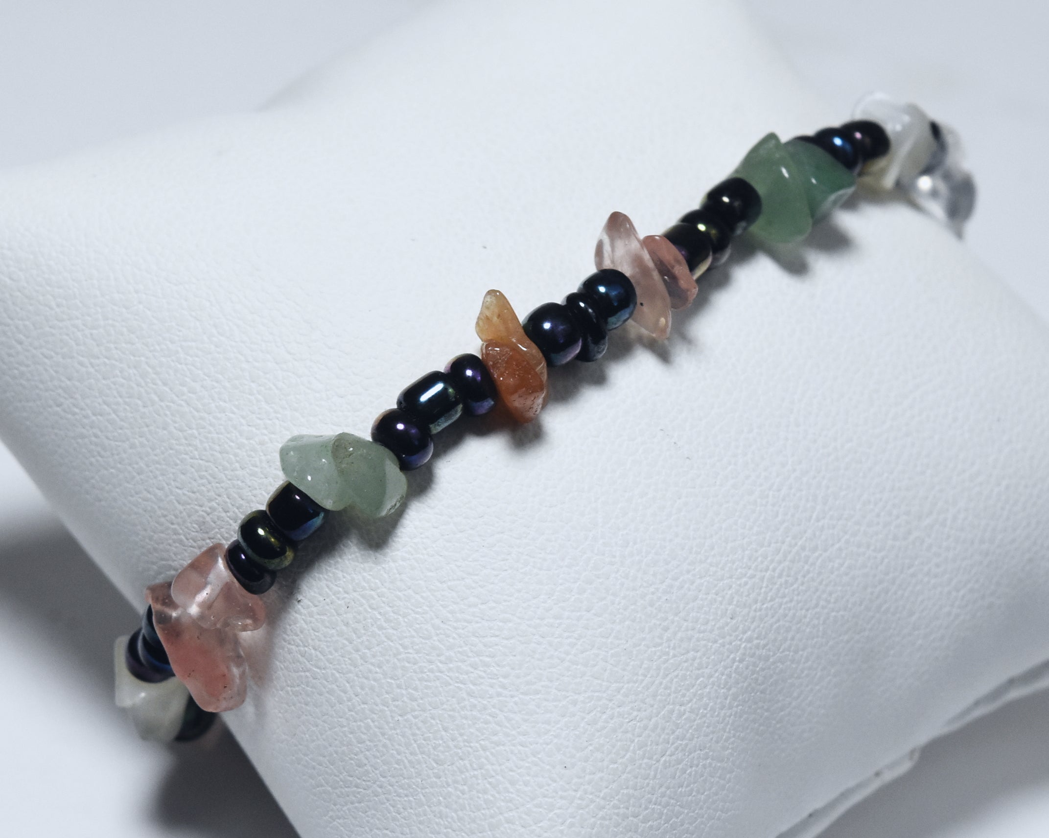 Aventurine, Sunstone, Quartz, Glass and Black Iridescent Beads Bracelet