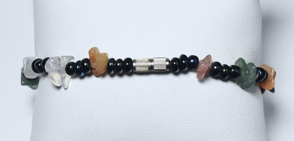 Aventurine, Sunstone, Quartz, Glass and Black Iridescent Beads Bracelet