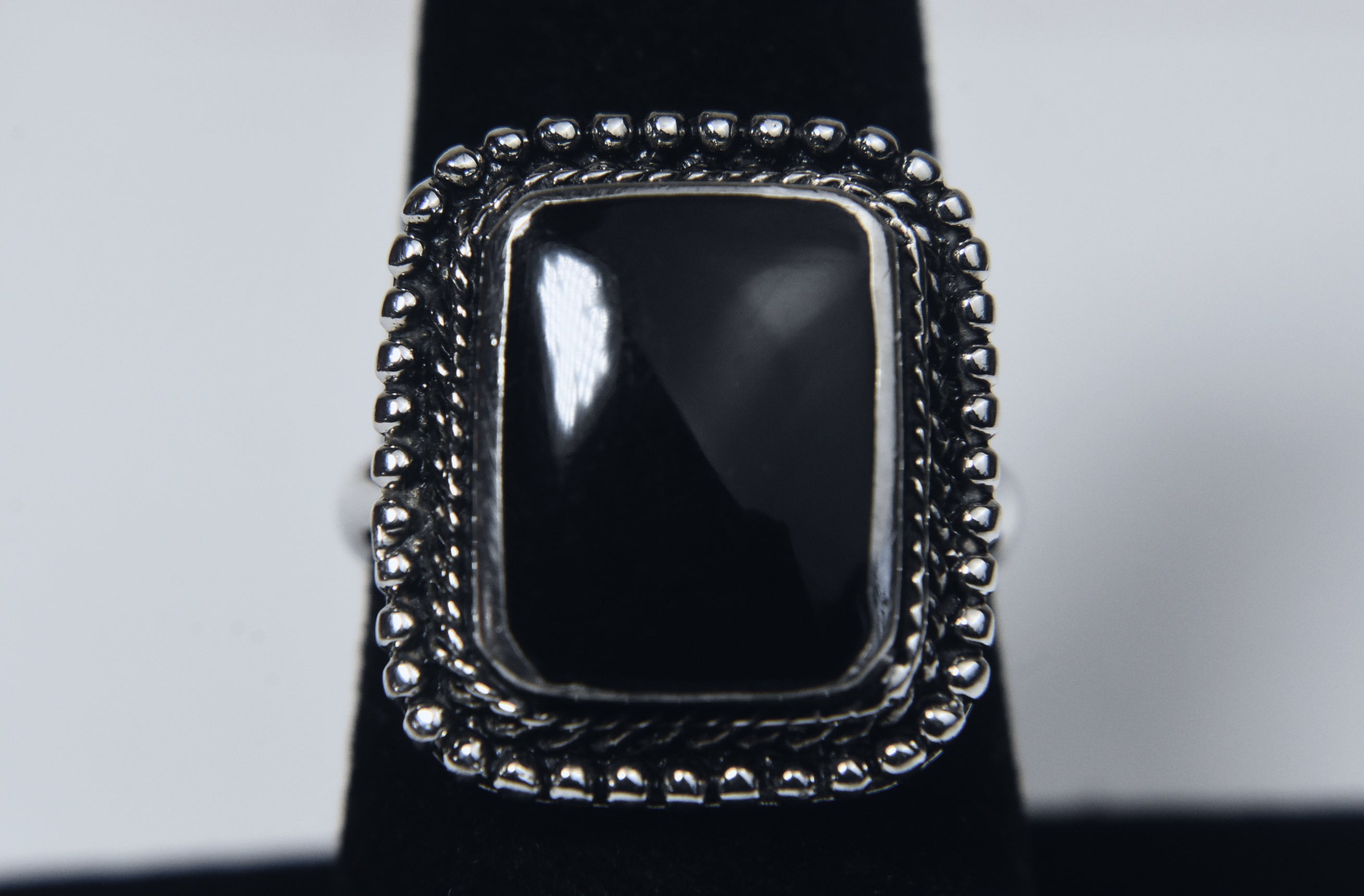 Black Onyx Sterling Silver Ring - Size 7.75