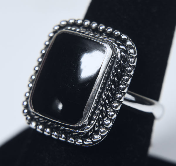 Black Onyx Sterling Silver Ring - Size 7.75