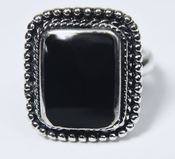Black Onyx Sterling Silver Ring - Size 7.75
