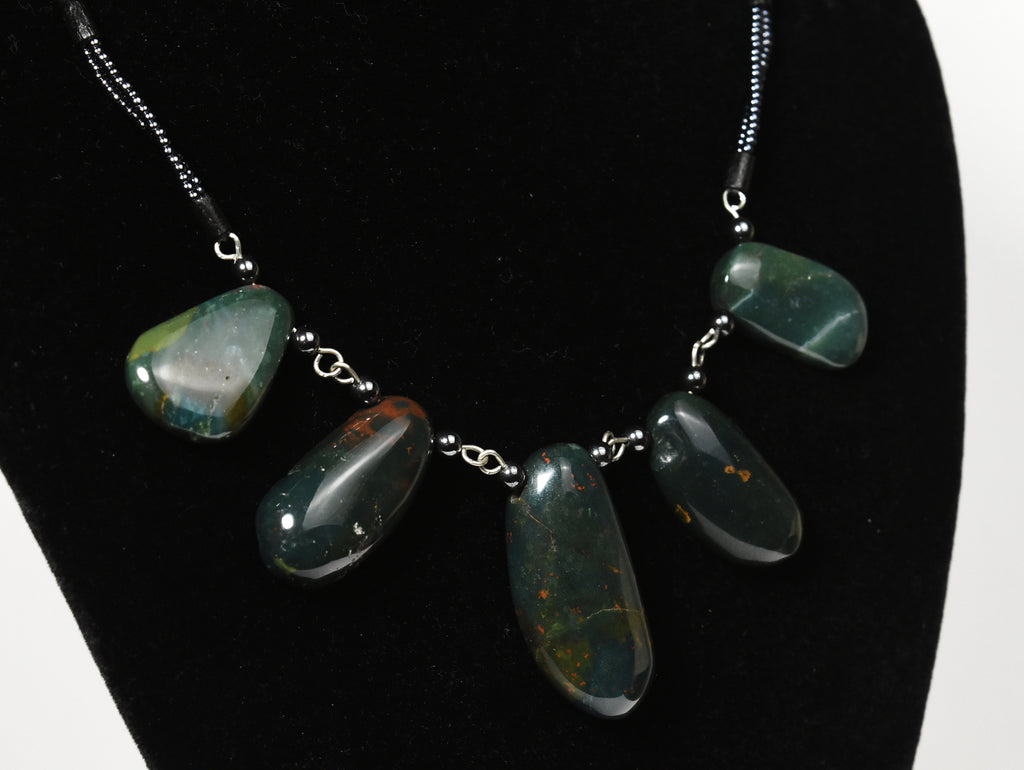 Bloodstone Pendants Necklace with Magnetite and Green Onyx Beads