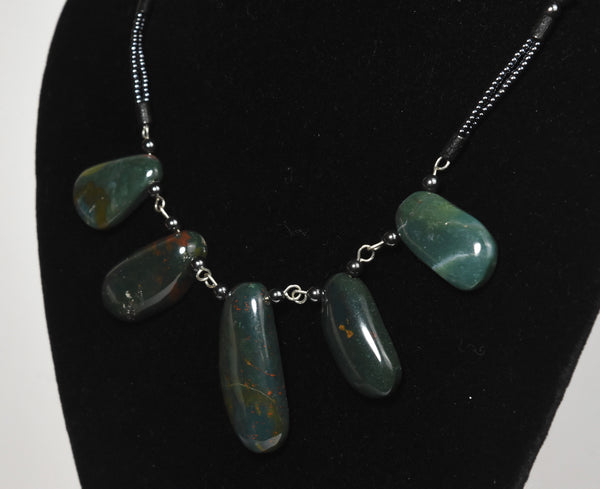 Bloodstone Pendants Necklace with Magnetite and Green Onyx Beads