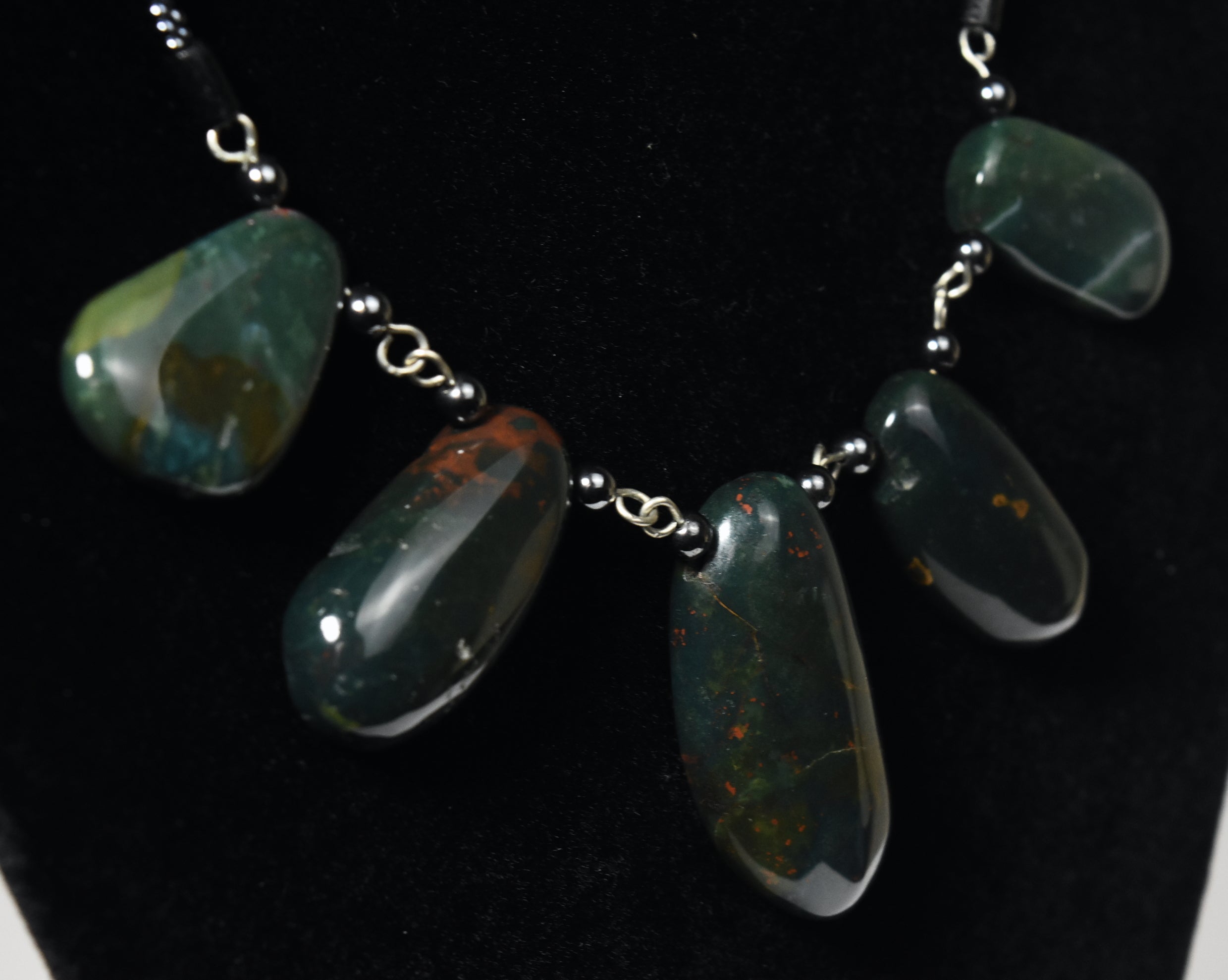 Bloodstone Pendants Necklace with Magnetite and Green Onyx Beads