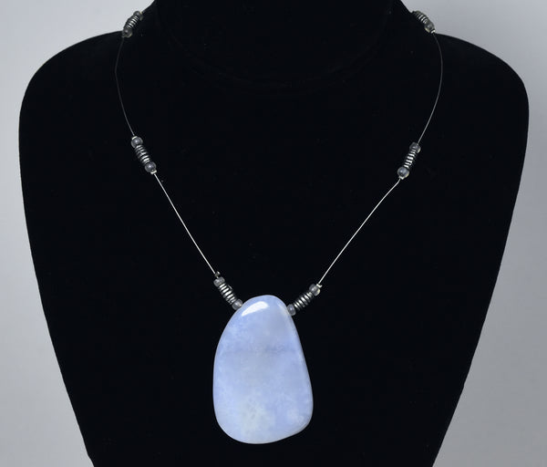 Beautiful Blue Chalcedony Pendant Necklace