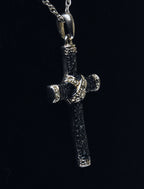 Blue and White Diamond Sterling Silver Cross Pendant on Sterling Silver Chain Necklace