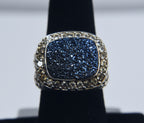 Sterling Silver Blue Druze Snakeskin Ring - Size 7