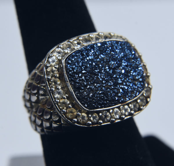 Sterling Silver Blue Druze Snakeskin Ring - Size 7