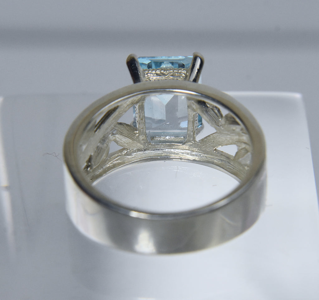 Sterling Silver Light Blue Emerald Cut Ring - Size 7.75