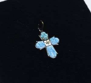 Vintage Blue Enamel Italian Cross Pendant