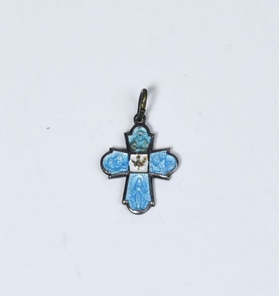 Vintage Blue Enamel Italian Cross Pendant