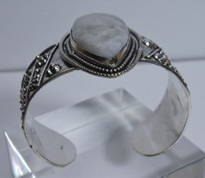 Blue Flash Moonstone Rhodium Plated Silver Cuff Bracelet