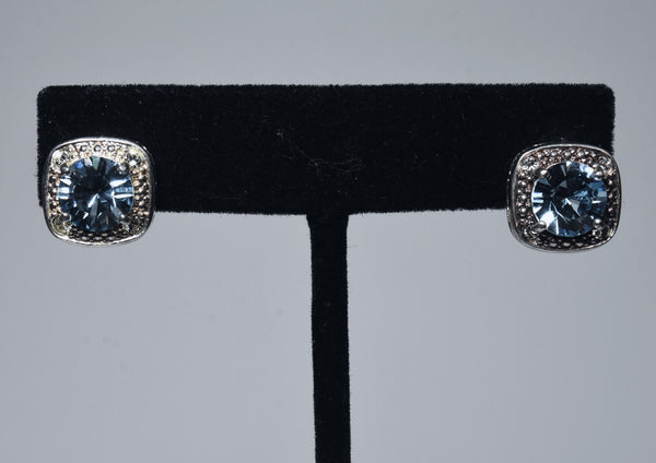 Foil Backed Gray Blue Crystal Stud Earrings