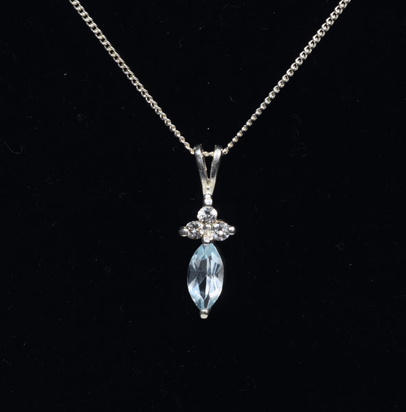 Blue Stone and Clear Topaz Pendant on Sterling Silver Chain Necklace - 19"