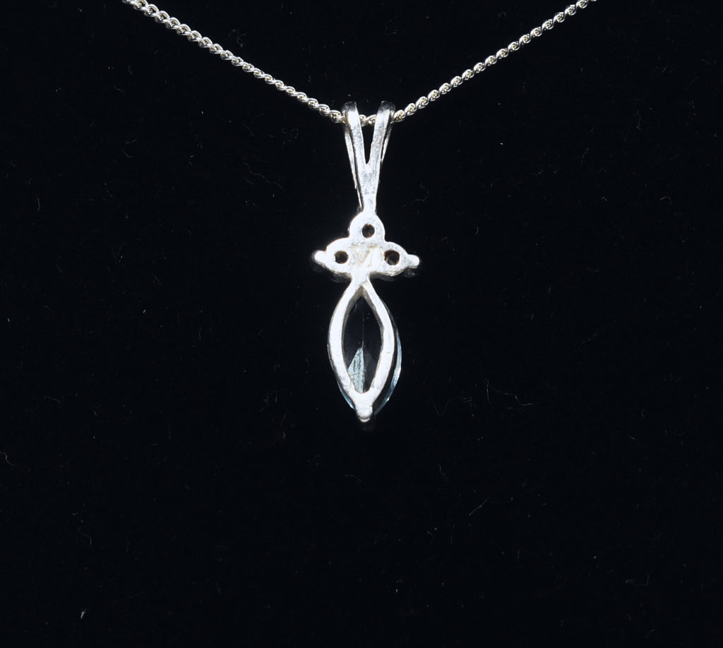 Blue Stone and Clear Topaz Pendant on Sterling Silver Chain Necklace - 19"