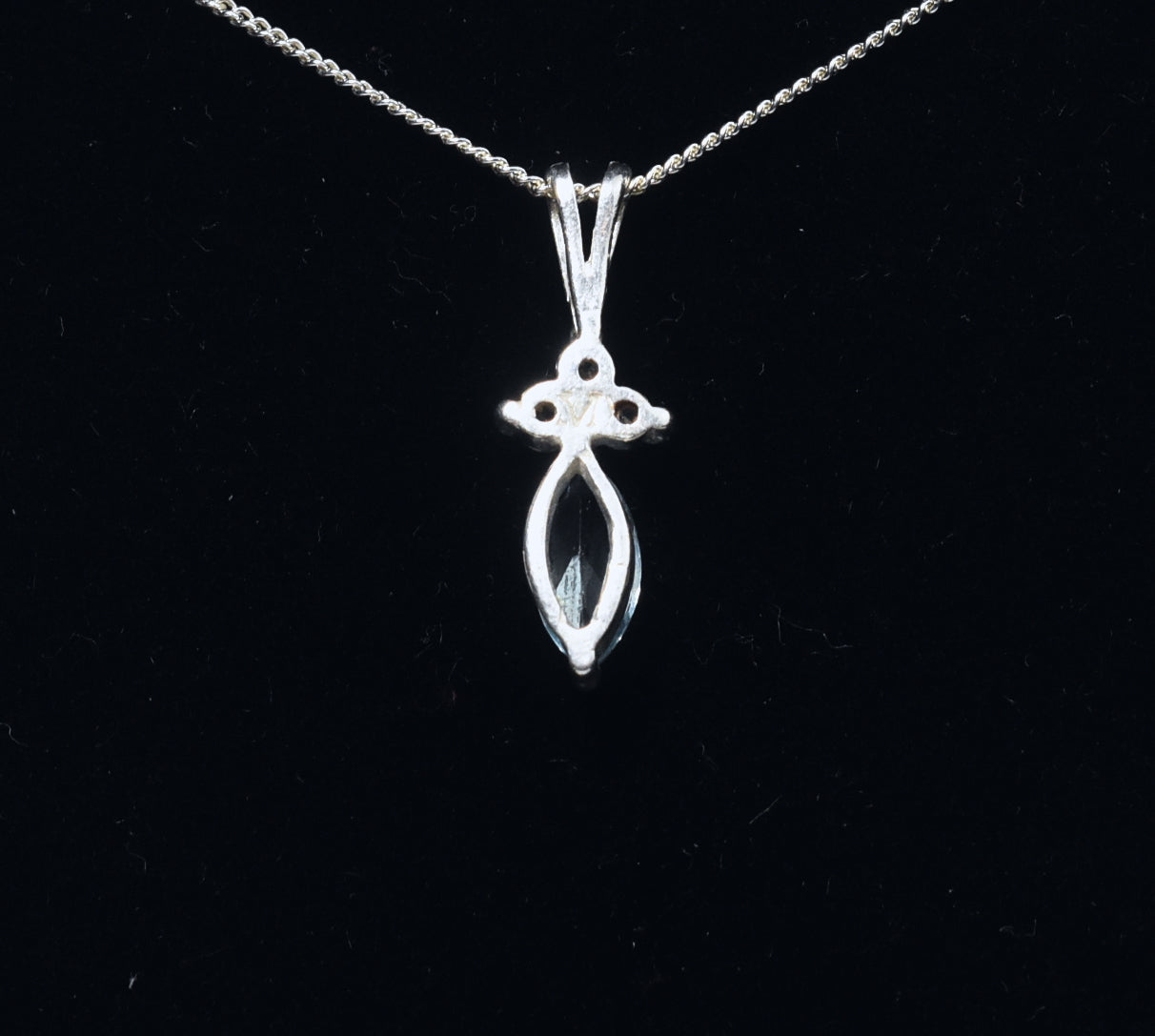 Blue Stone and Clear Topaz Pendant on Sterling Silver Chain Necklace - 19"
