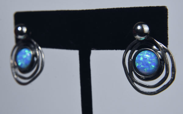 Blue Opal Doublet Sterling Silver Abstract Israeli Earrings