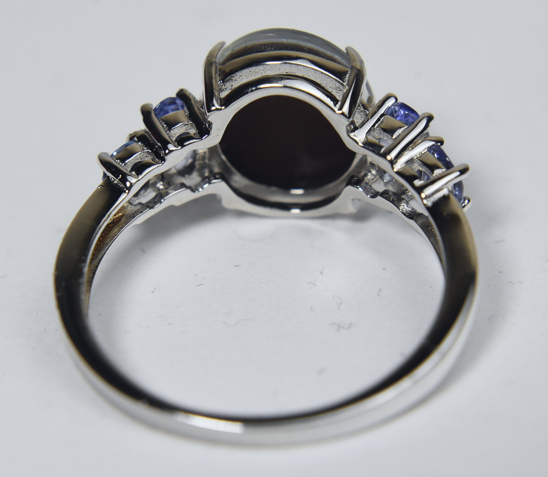 Blue Opal Triplet and Tanzanite Sterling Silver Ring - Size 8.75