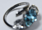 Vintage Sterling Silver Blue Rhinestone Bypass Ring - Size 4.25