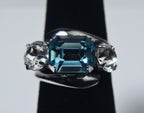 Vintage Sterling Silver Blue Rhinestone Bypass Ring - Size 4.25
